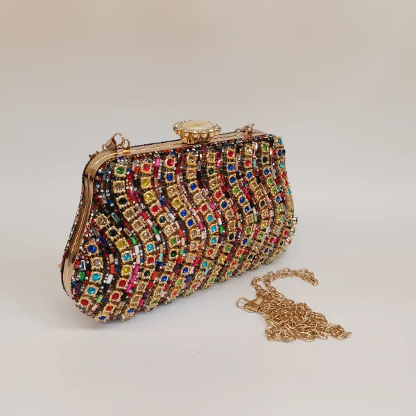 Rhinestones Beading Zipper Hasp Wedding Party Clutch Purse Bag - Image 4