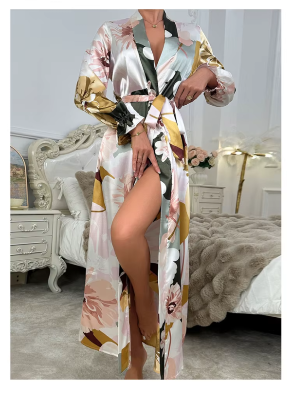 Robe Floral Sleepwear Long Sleeve Comfortable Imitation Silk Nightgowns - Image 3