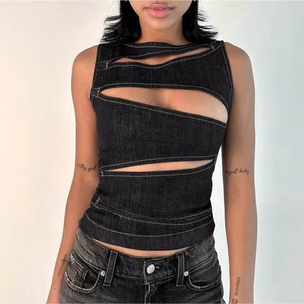 Round Neck Vest Fashion Hollow Slim Vest Sleeveless Top - Image 6