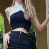 Contrast Trim Halter Neck Casual Backless Sleeveless Tank Top - Image 10