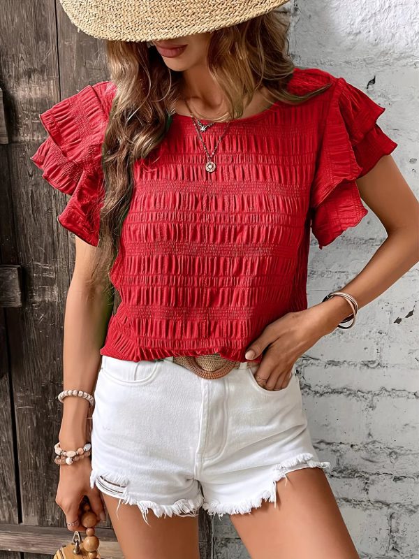 Vintage Butterfly Sleeve O Neck  Casual Elegant Solid Shirt - Image 10