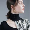 Turtleneck Long Sleeve Fashion High Street Printing Hollow Out Pullovers Elegant Slim Chic Top - Image 4