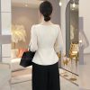 Casual High-end Top with a Unique and Elegant French Style White Long Sleeved Top - Image 5
