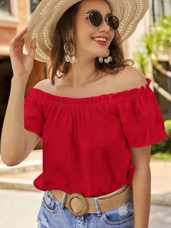 Off Shoulder Fashion Ruffle Edge Shirt - Image 7