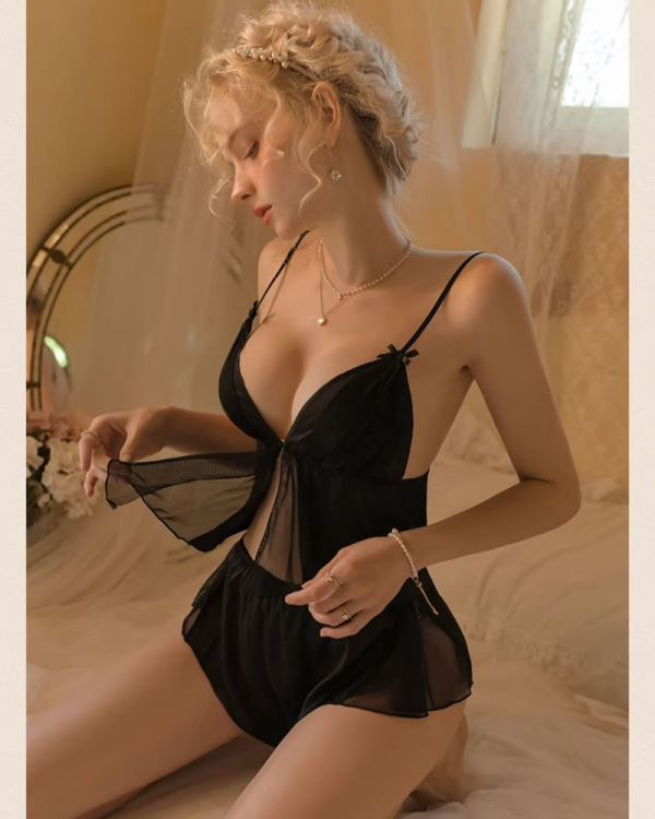 Satin Mesh gauze Sleepwear Silk Cami Shorts Set Soft Nightwear - Image 5