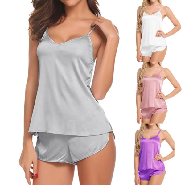 Satin Silk Top And Shorts Nightwear Suits Sleeveless Tops - Image 12