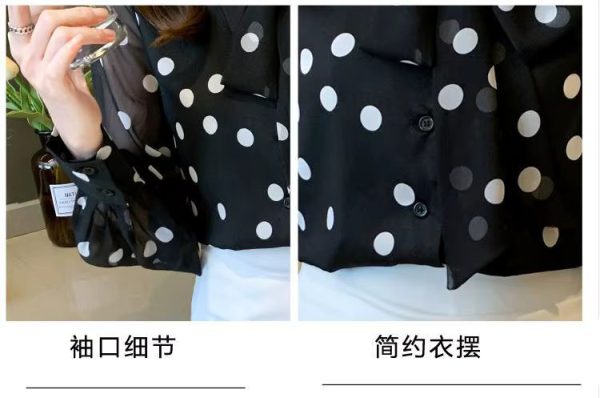 Fashion Turn-down Collar Bow Pattern Long Sleeve Single Breasted Tops - Image 2