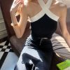 Contrast Trim Halter Neck Casual Backless Sleeveless Tank Top - Image 4