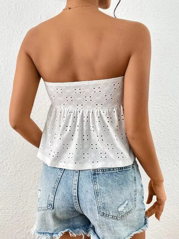 Backless Lace-up Fashion Casual Tees Knit Solid Hollow Out Strapless Tops - Image 3