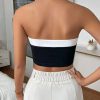 Contrast Trim Halter Neck Casual Backless Sleeveless Tank Top - Image 2