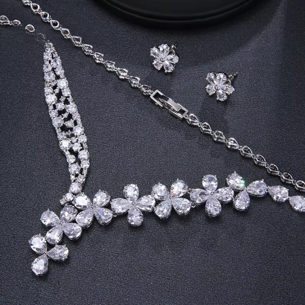 Sparkling Zircon Copper Bridesmaid Ensemble Wedding Jewelry Sets - Image 2