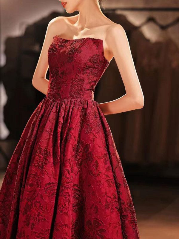 Elegant Strapless Jacquard Floor-Length Embroidered Pageant Prom Dress - Image 2