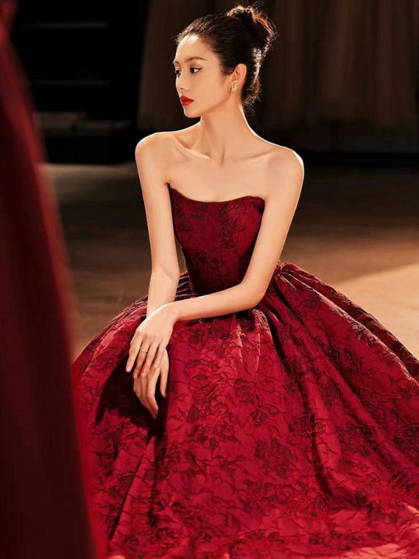 Elegant Strapless Jacquard Floor-Length Embroidered Pageant Prom Dress - Image 5