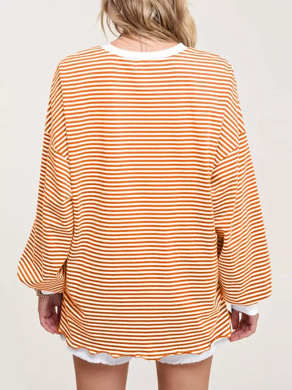 Strips Printed Long Sleeves Two-Tone Dropped Shoulder Sweatshirt - Image 2