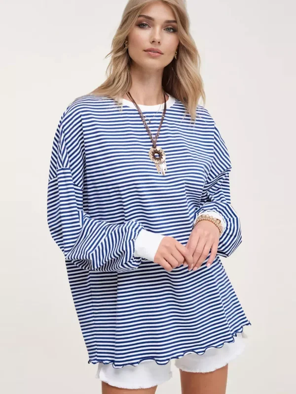 Strips Printed Long Sleeves Two-Tone Dropped Shoulder Sweatshirt - Image 7