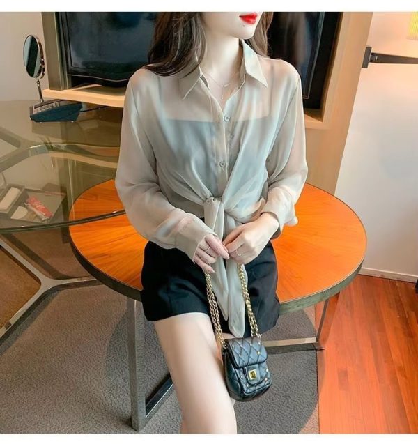 Thin Chiffon Lace Up Cardigan Long Sleeve Sun Protection Plus Size Shirt - Image 7