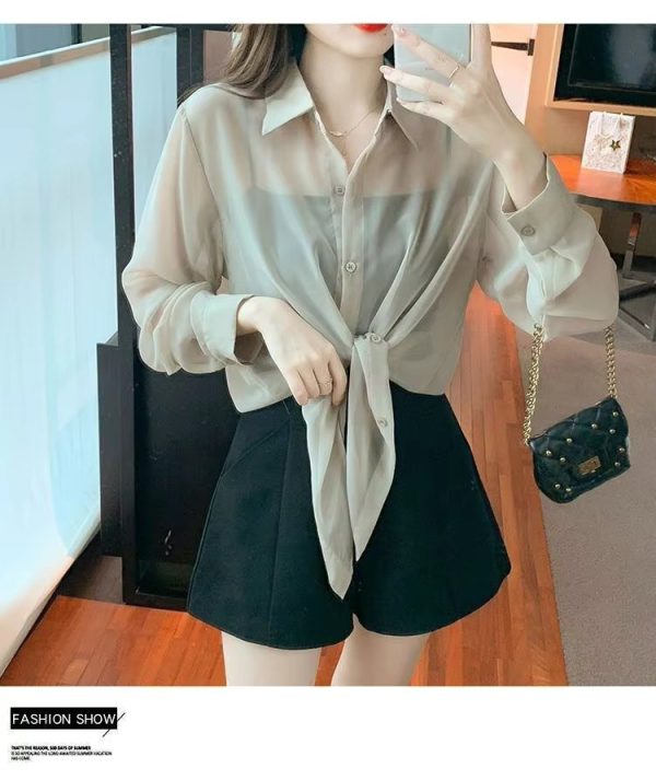 Thin Chiffon Lace Up Cardigan Long Sleeve Sun Protection Plus Size Shirt - Image 2