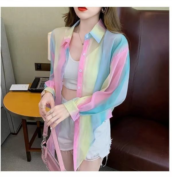 Thin Chiffon Lace Up Cardigan Long Sleeve Sun Protection Plus Size Shirt - Image 10