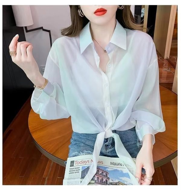 Thin Chiffon Lace Up Cardigan Long Sleeve Sun Protection Plus Size Shirt - Image 11