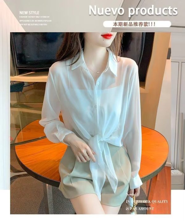 Thin Chiffon Lace Up Cardigan Long Sleeve Sun Protection Plus Size Shirt - Image 12