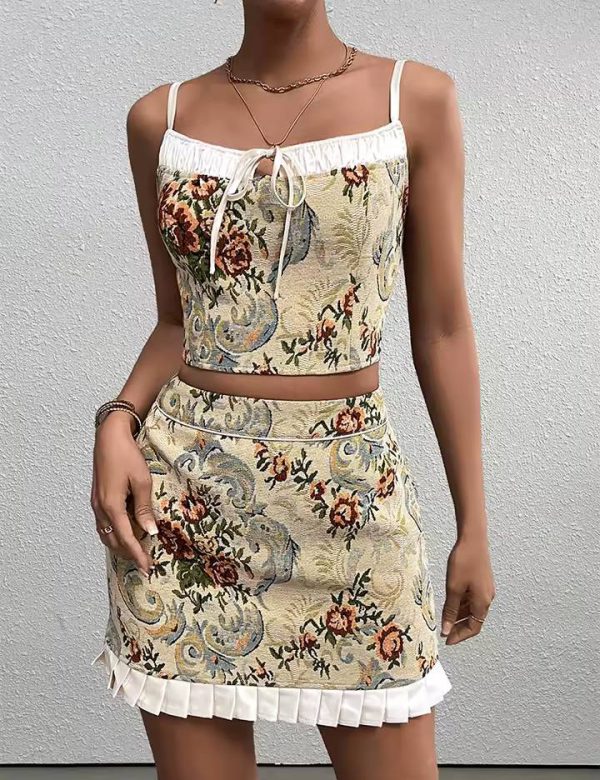 Trendy Adjustable Straps Backless Tie Up Crop Top And Zipper Short Skirt 2 Pieces Set - Image 3