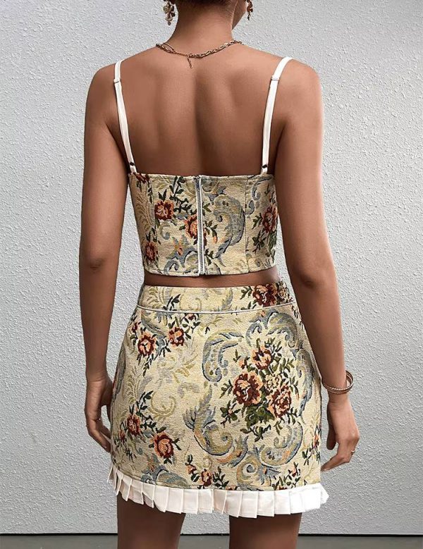 Trendy Adjustable Straps Backless Tie Up Crop Top And Zipper Short Skirt 2 Pieces Set - Image 5