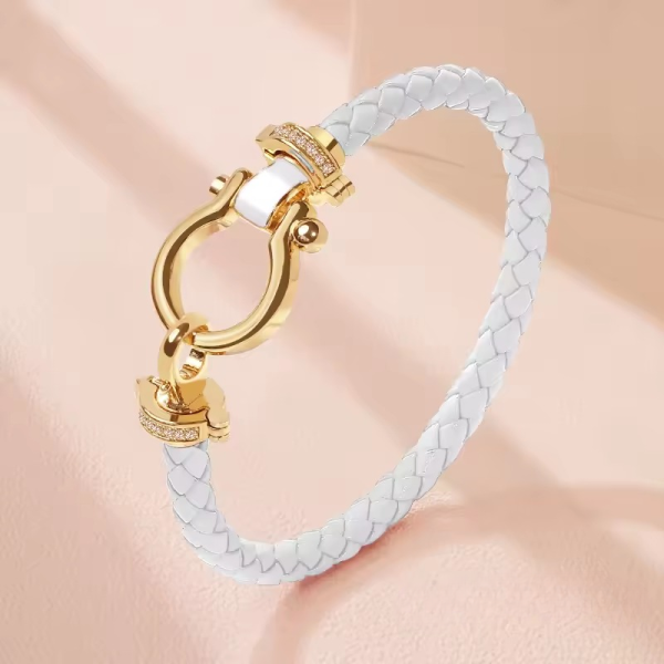 Trendy Metal Classic U-Shape Genuine Braided Leather Bracelet - Image 11