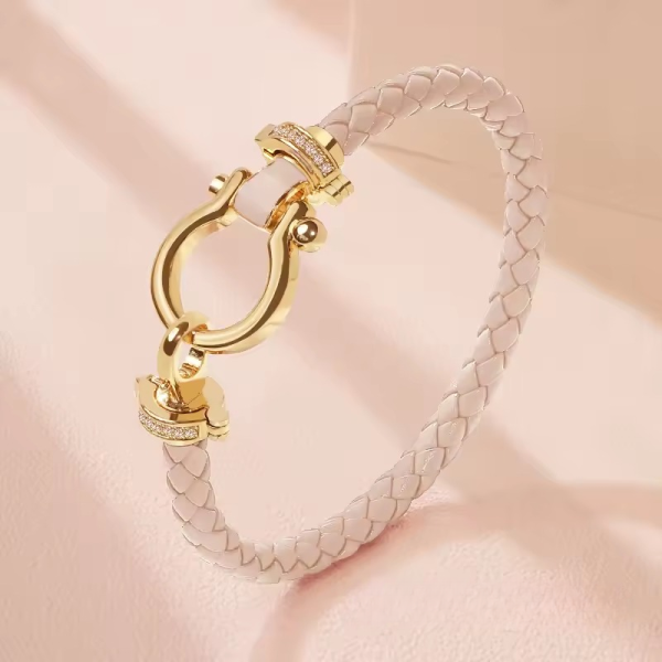 Trendy Metal Classic U-Shape Genuine Braided Leather Bracelet - Image 3