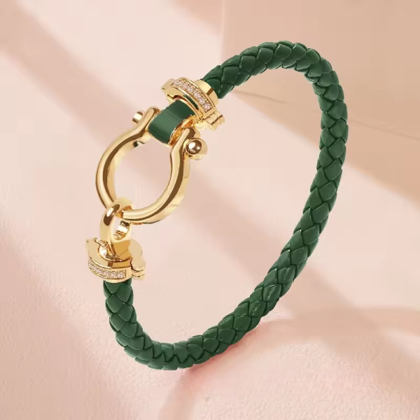 Trendy Metal Classic U-Shape Genuine Braided Leather Bracelet - Image 2