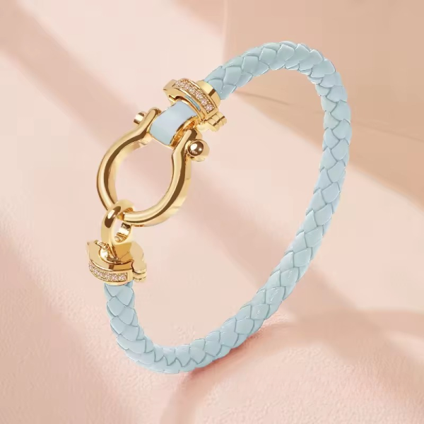 Trendy Metal Classic U-Shape Genuine Braided Leather Bracelet