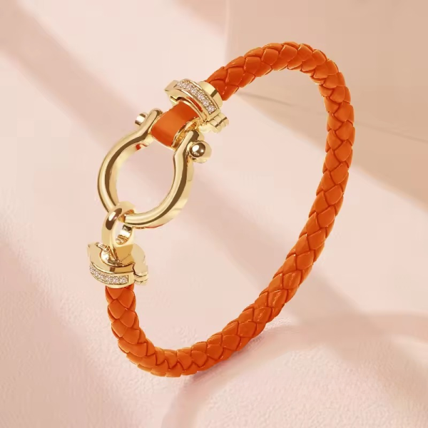 Trendy Metal Classic U-Shape Genuine Braided Leather Bracelet - Image 10