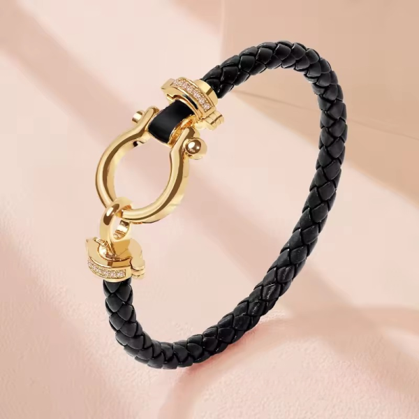 Trendy Metal Classic U-Shape Genuine Braided Leather Bracelet - Image 9