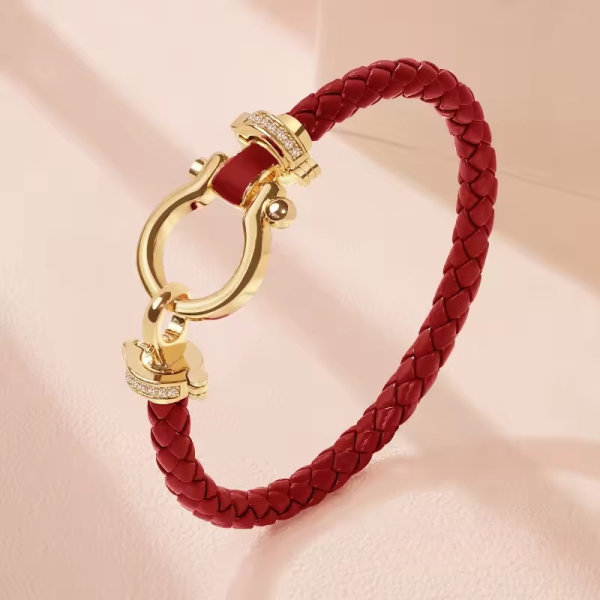 Trendy Metal Classic U-Shape Genuine Braided Leather Bracelet - Image 7