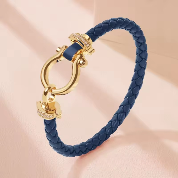 Trendy Metal Classic U-Shape Genuine Braided Leather Bracelet - Image 6