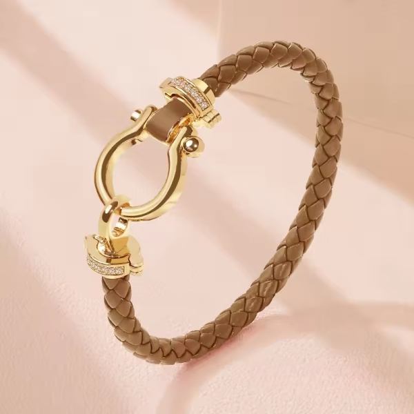 Trendy Metal Classic U-Shape Genuine Braided Leather Bracelet - Image 5