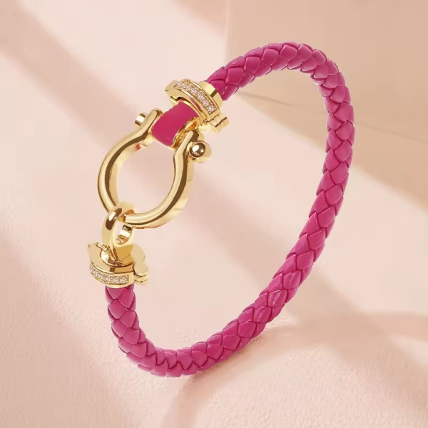 Trendy Metal Classic U-Shape Genuine Braided Leather Bracelet - Image 4