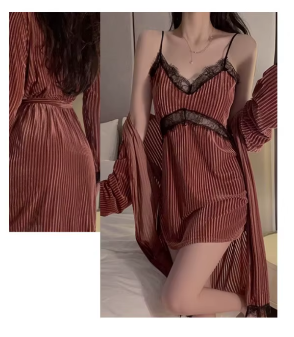 Suspender Simple Lace-up Robe Nightgown Underwear Pajamas Set - Image 13