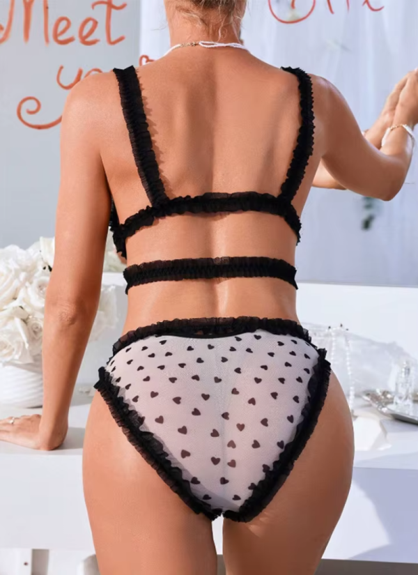 Heart Polka Dot Mesh Underwear No Wire Cute Ruffles Bra and Panties Sets - Image 3