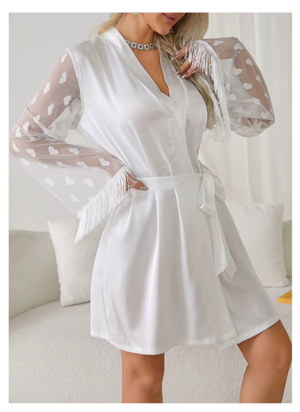 Elegant Heart Mesh Sleeve Dressing Ice Silk Nightgown Outer Robe - Image 7