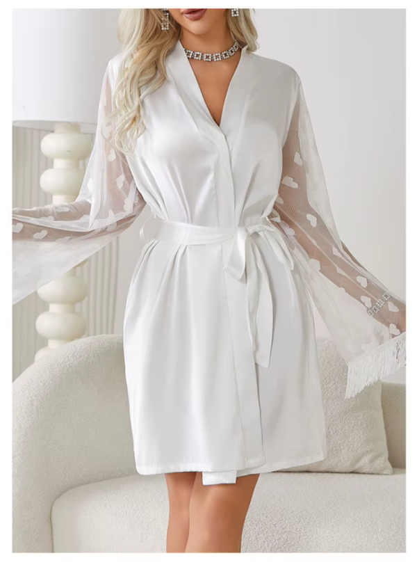 Elegant Heart Mesh Sleeve Dressing Ice Silk Nightgown Outer Robe - Image 6