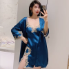 Long Sleeve V-Neck Sleep Nighty Robe Wear Pajamas Suit Set - Image 6