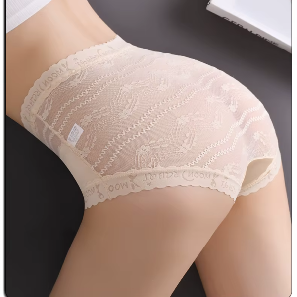 Bow Trim Lace High Waist Seamless Ice Silk Splice Breathable Underpants - Image 7