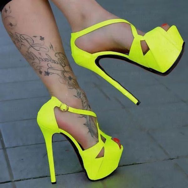 Elegant Open Toe Cross Strap Thin Pumps Platform High Heels - Image 2