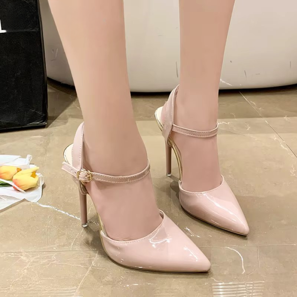 Ankle Strap Hollow Pointed Toe Super High Stiletto Heels - Image 11