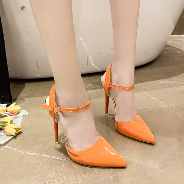 Ankle Strap Hollow Pointed Toe Super High Stiletto Heels - Image 7