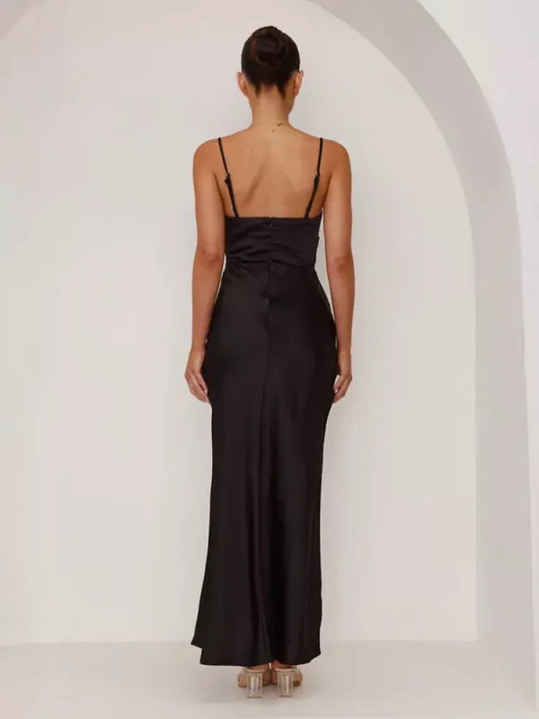 Elegant Open Back Open Shoulder Slit Sleeveless Maxi Dress - Image 7