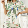 Animal Print Short-sleeved Top With Roll-down Collar Buttons and Baggy Shorts Pajamas Set