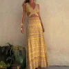 Casual Cutout Waist V-neck Open Back Boho Tie-Dye Maxi Slit Dress - Image 2