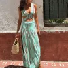 Casual Cutout Waist V-neck Open Back Boho Tie-Dye Maxi Slit Dress - Image 5