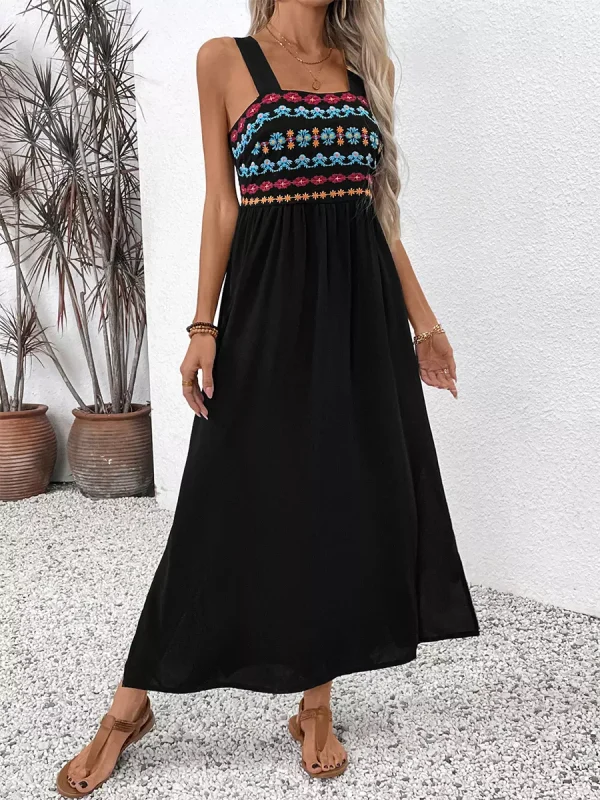 Casual Ethnic Embroidery High Waist Sleeveless Maxi Dress - Image 2